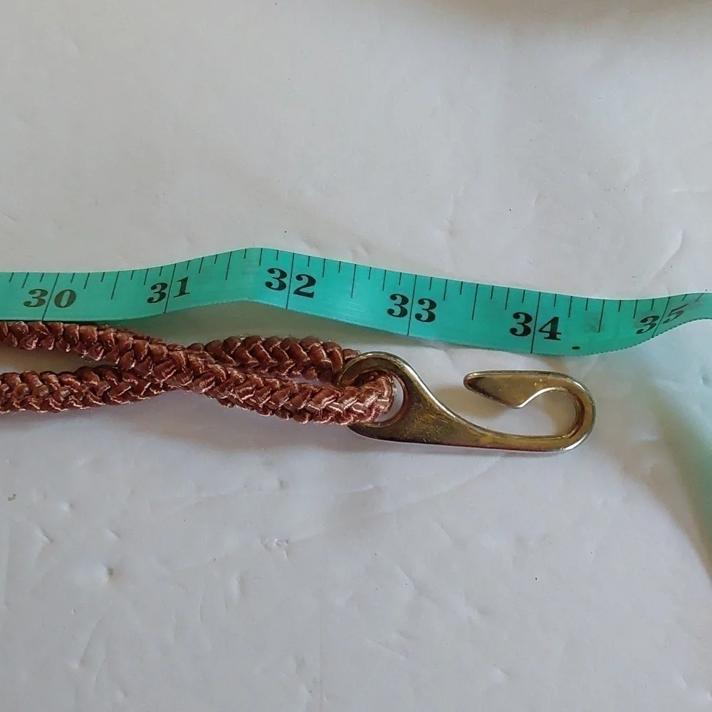 Women's Brown Cord Gold EMBLEM Beads Dress Belt Boho Neutral Sz. S/M